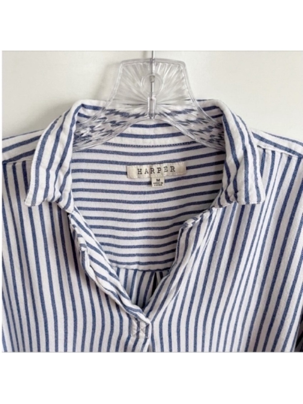 Harper Francesca's blouse white blue striped dolman sleeves high low - Picture 5 of 9